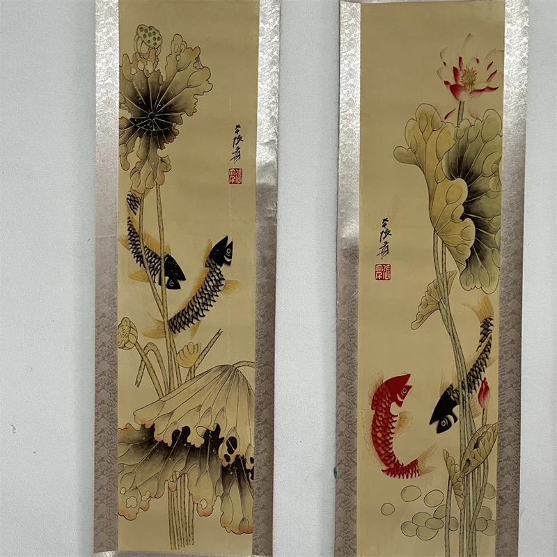 Collection of Chinese Scroll Four Couplet Mural Famous hand drawn artists Paintings Zhang Daqian's Pond Scenery