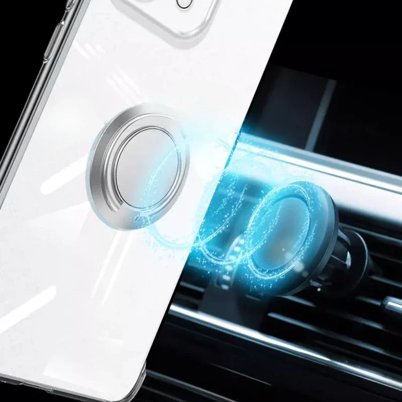 غطاء لهاتف اوبو رينو 14 برو حافظة شفافة مقاومة للصدمات لهاتف رينو 14 برو حامل حلقي مغناطيسي وسادة هوائية غلاف من السيليكون الناعم