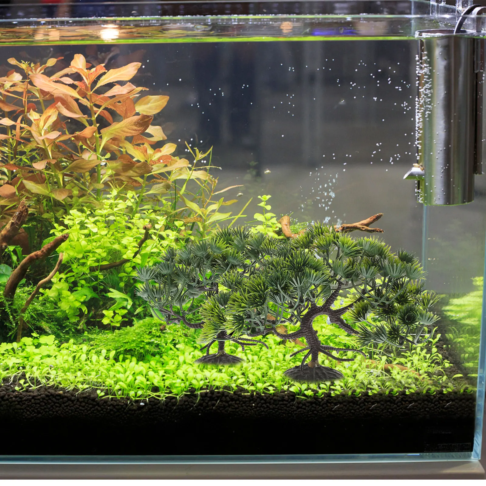 

2 Pcs Simulation Welcome Pine Aquatic Plant Ornament Aquarium Plastic Landscape Fish Tank Landscaping Plants