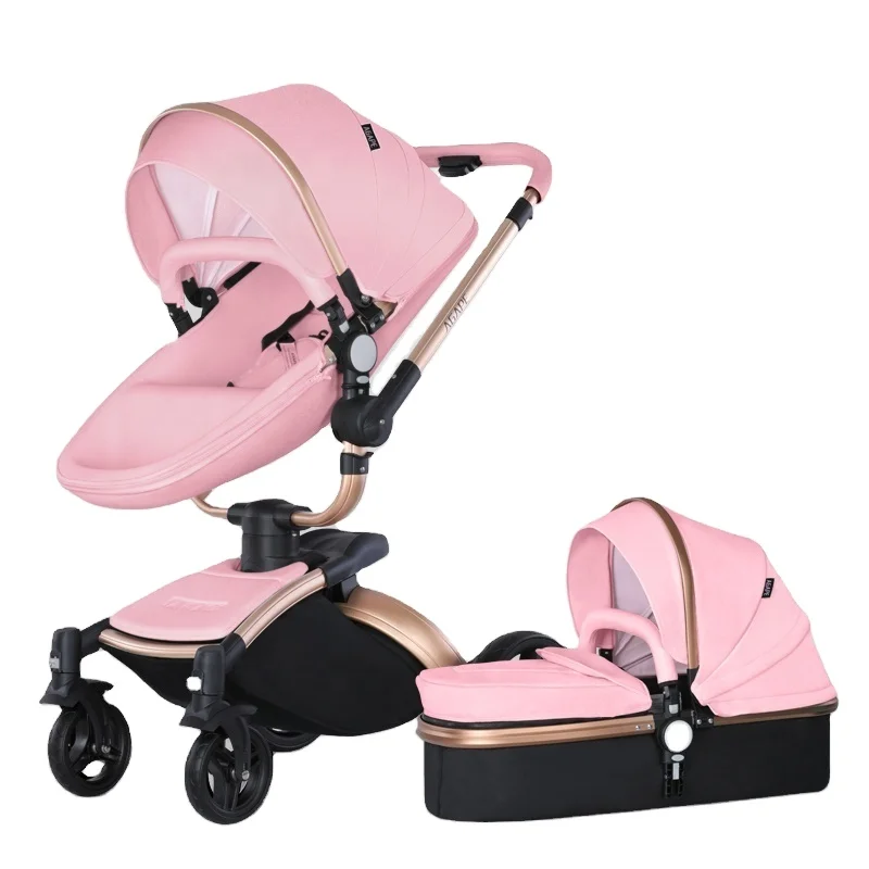 Poussette de voyage pour bébé avec cadre en aluminium, housse en cuir, voiture pliée 3 en 1 pour 0-3 ans, grande roue arrière, 20kg, 2024 Fr 888