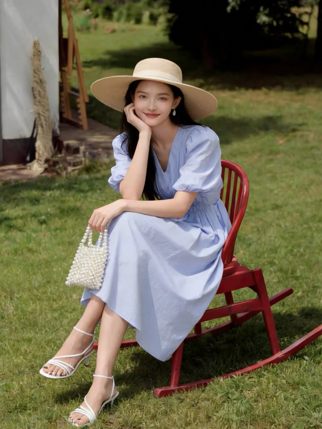 

Платье женское из чистого хлопка, свободного кроя, синее, длинное, с нежными складками, цветное, для отпуска, с рукавами-фонариками, в милом стиле