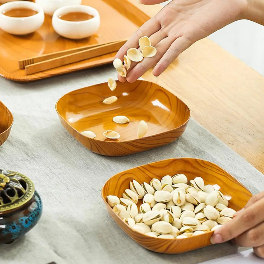 Kitchen Imitation Wood Grain Plastic Square Plate Japanese Afternoon Tea Fruit Dish Tea Tray Plastic Bone Dish Kitchen Tableware
