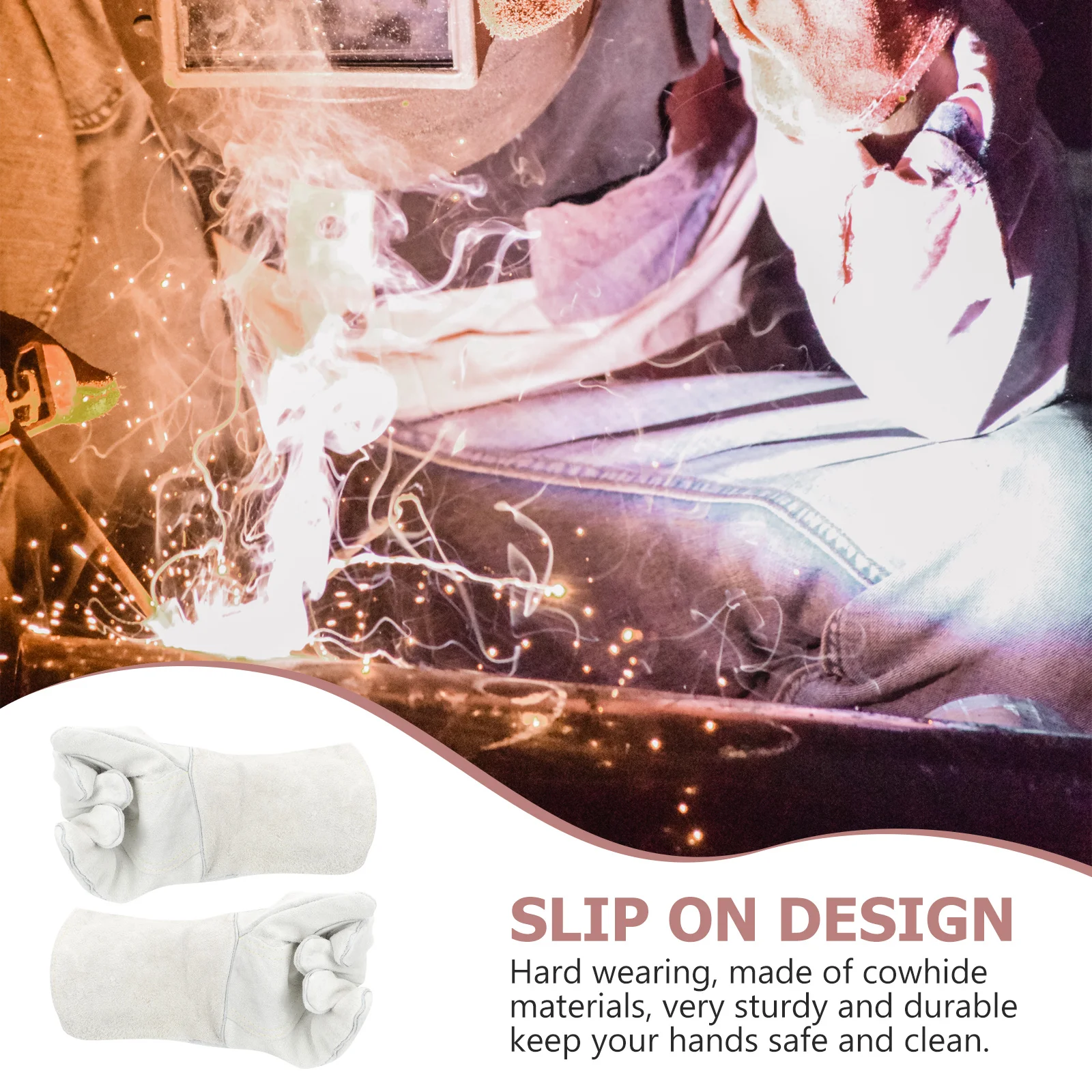 

1Pair Heat Resistant Welding Gloves Cowhide Work Mitts for Grill Barbecue Oven Baking Safety Protective Gear