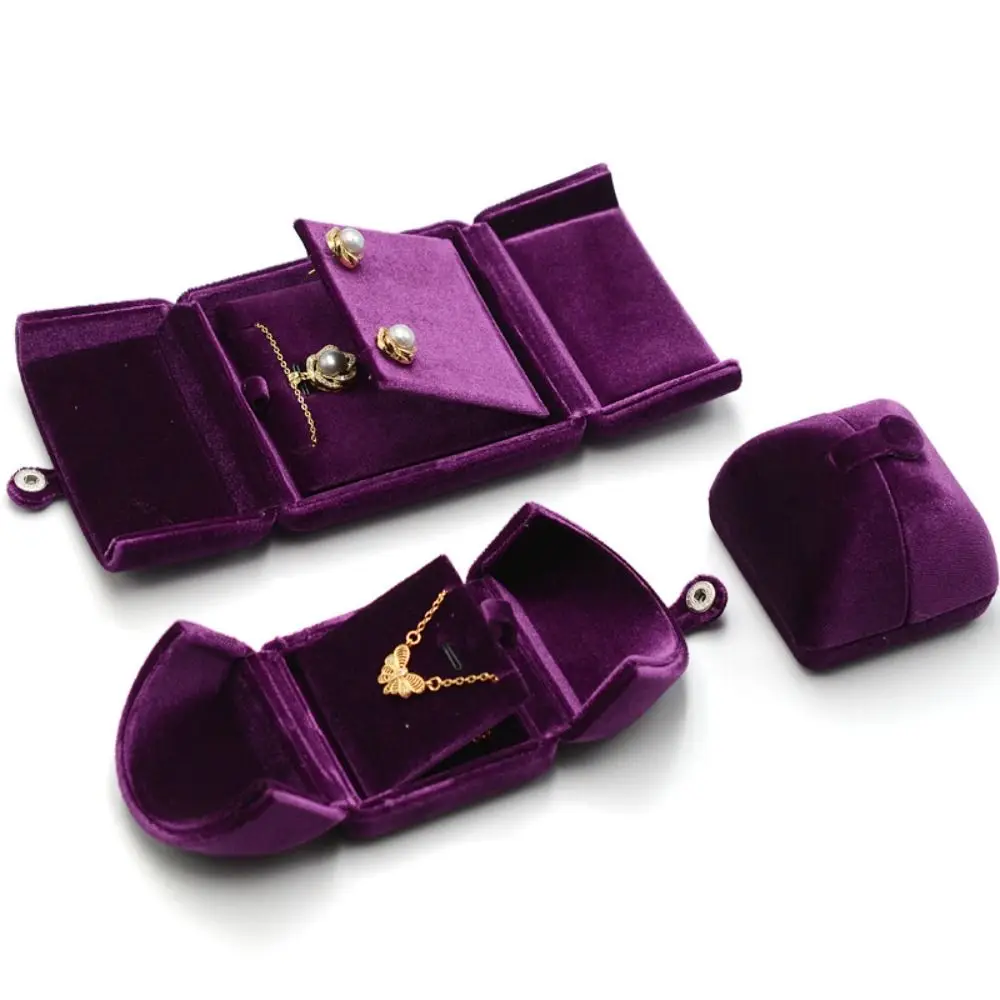 Solid Color Velvet Jewelry Box Luxury Double Door Rings Bearer Box Ornaments Organizer Necklace Bracelet Case Jewelry Storage
