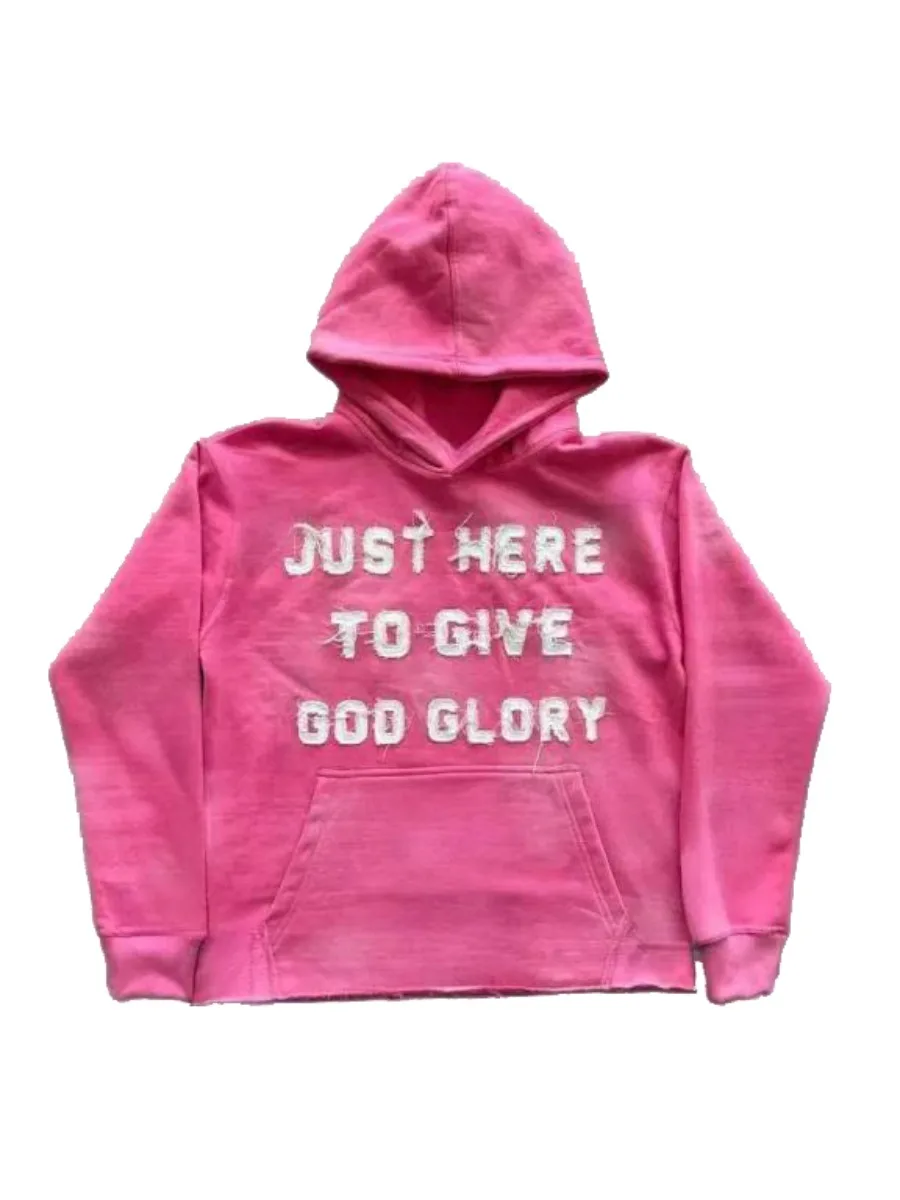 

Gothic Fall Clothes Hoodie Letter Embroidered Patch JUST HERE TO GIVE GOD GLORY Autumn Blue Emo Clothes Men's