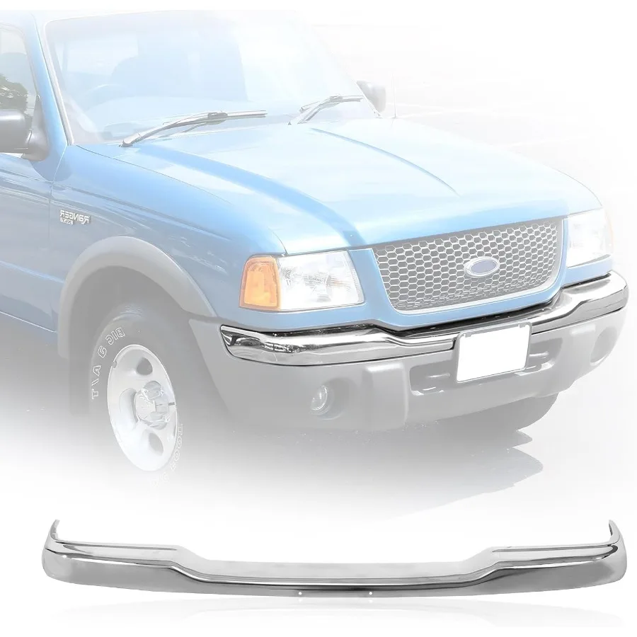 

New Front Steel Chrome Bumper Face Bar with License Plate Provision for 01 02 03 04 05 FORD Ranger XLT Durable Off-Road Protect