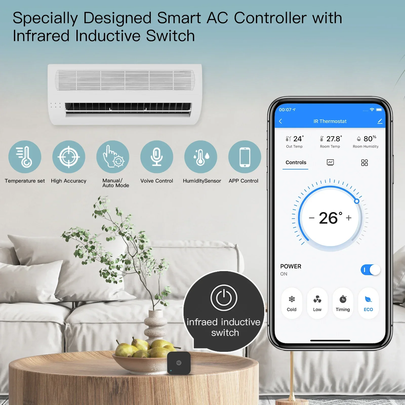 WiFi IR Thermostat AC Controller Remote Control Temperature and Humidity Sensor Smart Life Voice Control Alexa