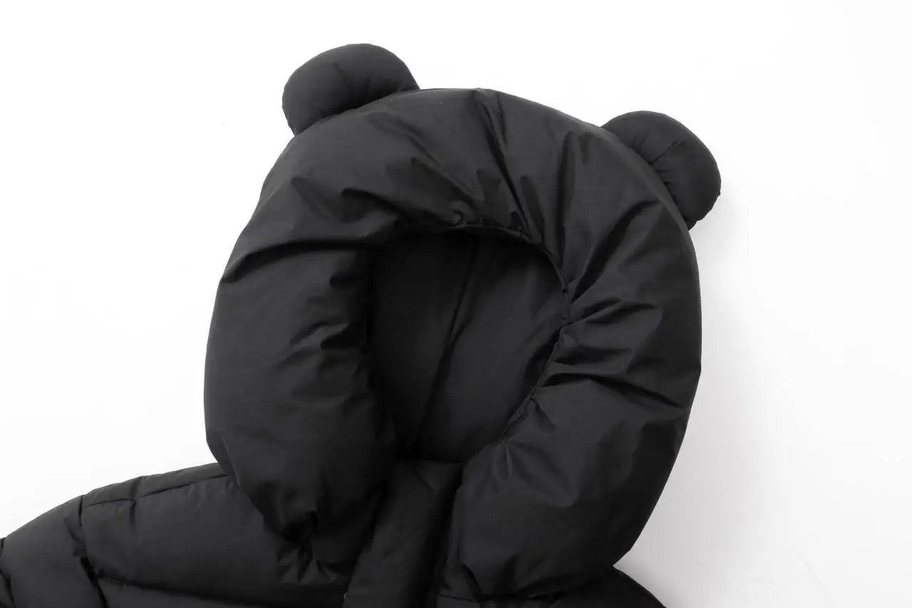 Winter-Kinderjacke in Unifarbe mit Seitentasche, Reißverschluss, Knöpfen und Katzenohren, Verdickte Baumwolljacke, Kinder-Langjacke, Unisex-Oberbekleidung – Detail 6