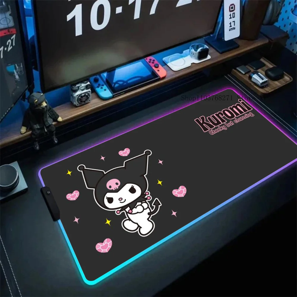 Kawaii Cute K-kuromi Mousepad XXL RGB Gaming Mouse Pads HD Black Gamer Accessories Large LED