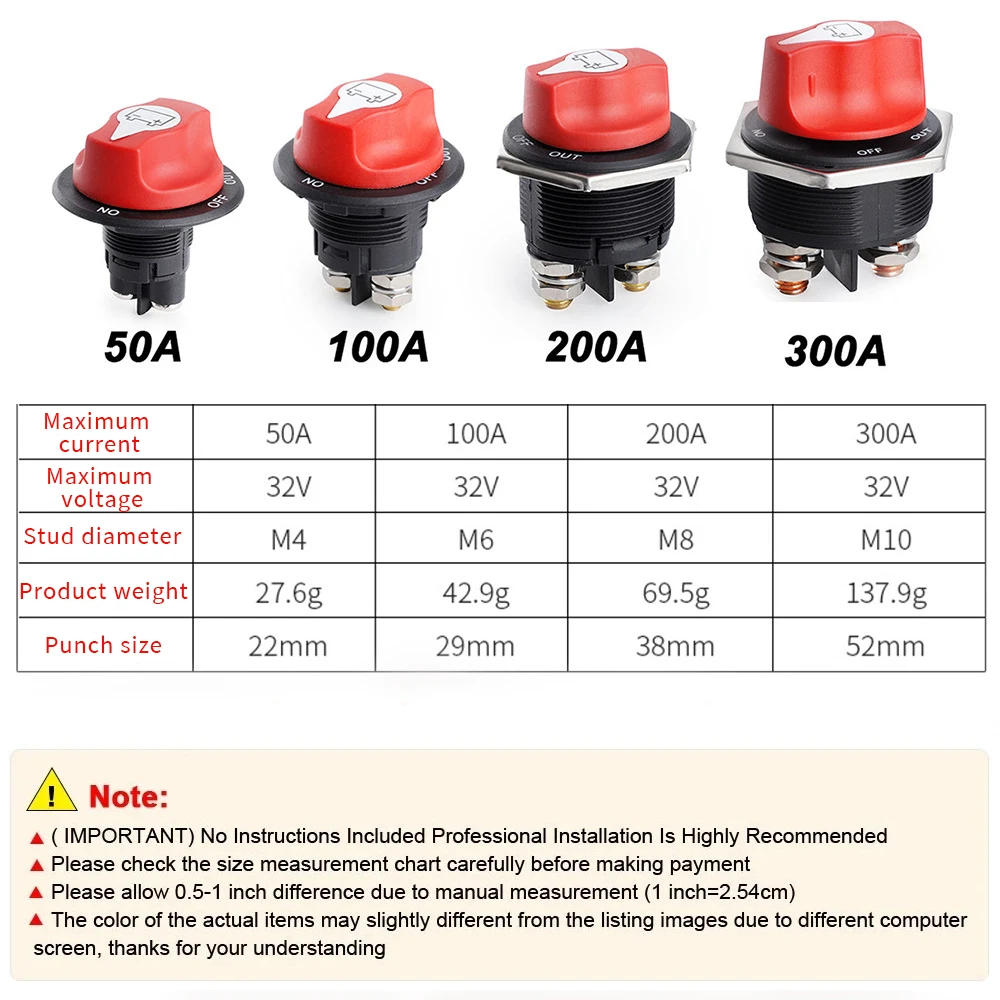 자동차 랠리 배터리 스위치, 트럭, 자동차, 오토바이, 해양 전원 아이솔레이터, 차단 스위치 키트, DC 12V, 50A, 100A, 200A, 300A