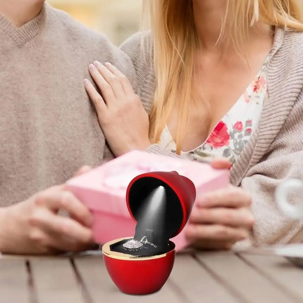 

Портативная пластиковая коробка для колец в форме розы с LED-подсветкой, изысканный многофункциональный футляр для ювелирных украшений на День святого Валентина