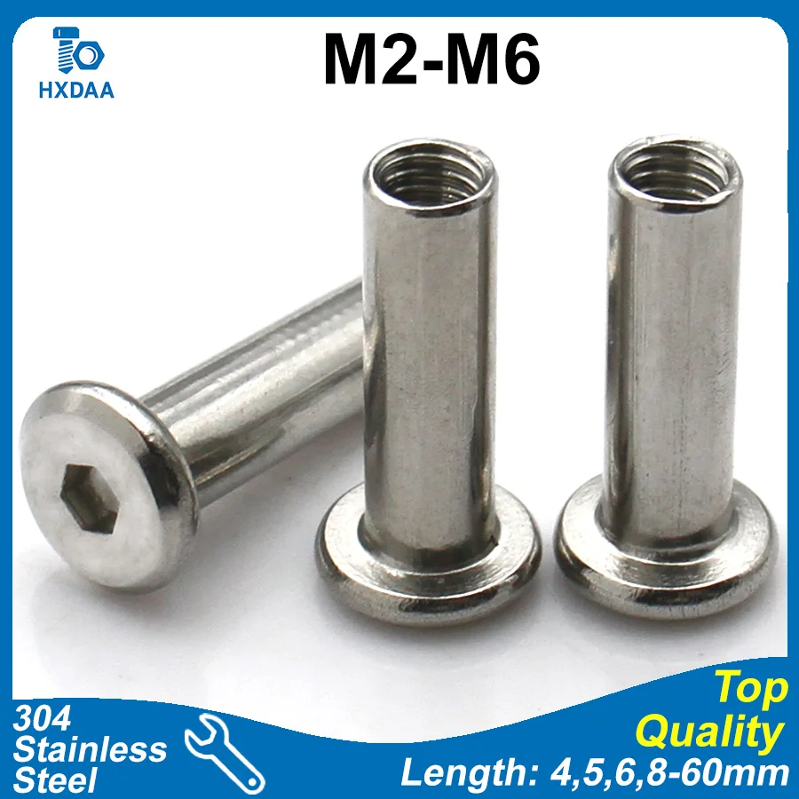 M2 M3 M4 M5 M6 304 Stainless Steel Hex Socket Flat Head Chamfered Edge Binding Post Screw Nut Chicago Screws Connector Bolt