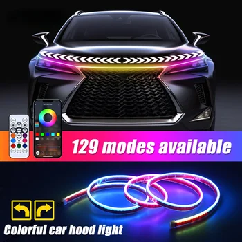 12V Led car hood light start scanning RGB colorful ultra-thin Drl daytime running lights APP remote control turn signal lamp