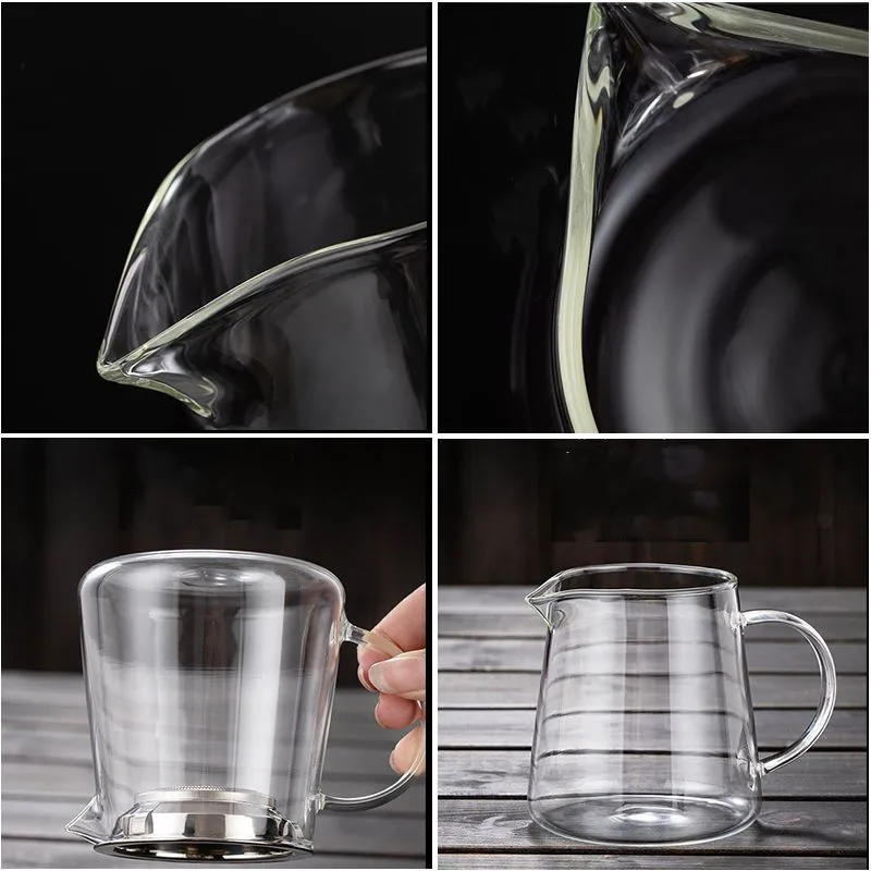 Heat-Resistant Borosilicate Glass Tea Pitcher Set with a Strainer, Chinese Tea Set Accessory, Chahai Divider, Coffee Milk Jug