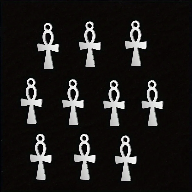 10 Stück Edelstahl-Ankh-Anhänger, geometrische Musteranhänger für DIY-Schmuckherstellung, synthetische Steinmotiv-Halsketten-Accessoires