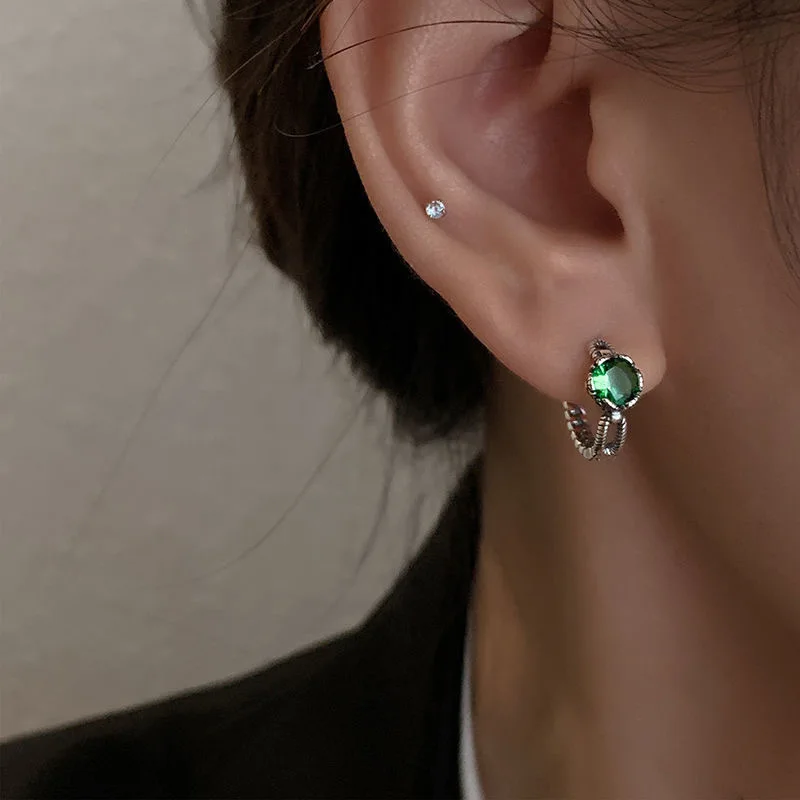 

925 Sterling Silver Hot Sale Green hoop Earrings Simple Temperament Exquisite Hot Semale Sexy Jewelry Gift