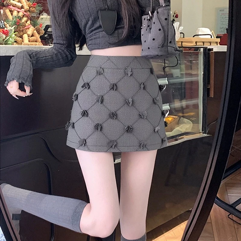 Women High Waist Bodycon Mini Skirt Dark Diamond Print Skort with Built-in Shorts Side Zipper Y2K Vintage Pencil Skirt