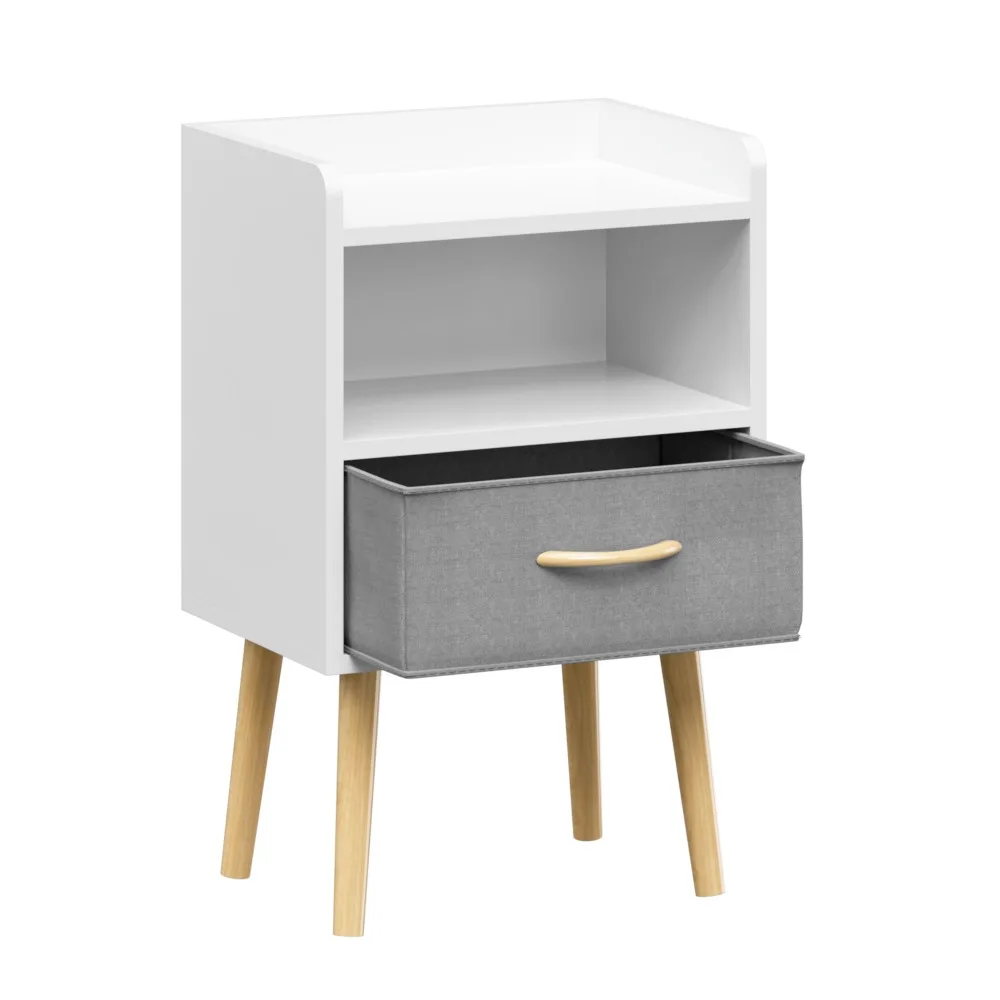 

Nightstand With Collapsible Fabric Drawer, 2-Tier Storage End Table, Wood Side Table with Storage Cabinet for Kids, Adults White