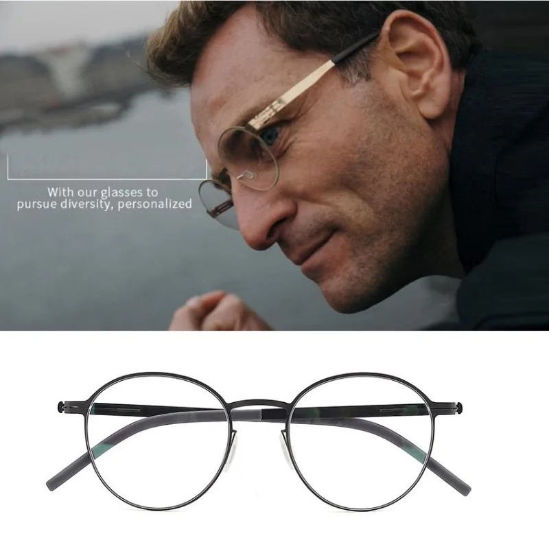 German Brand Design Glasses Frame Retro Round Screwless Titanium Alloy Men Women Eyeglasses Rim Thin Ultralight Classic 2024 New