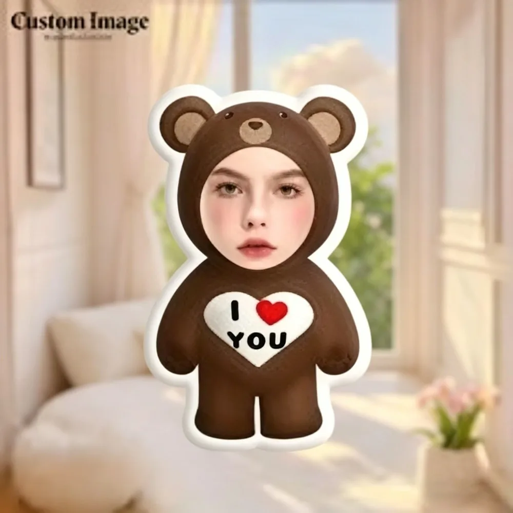 

Custom Cartoon Bear Pillow, Personalized Photo Throw Pillow, I Love You Design Cushion, Home Sofa Living Room Decoration