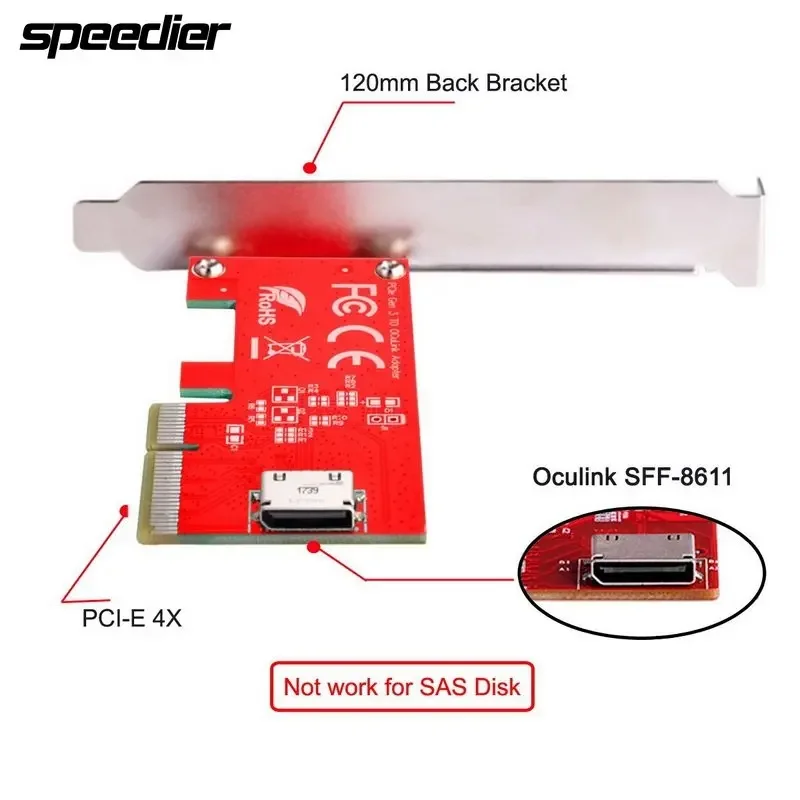 

PCI-E 3.0 Express 4.0 X4 To Oculink Internal SFF-8612 SFF-8611 Host Adapter for PCIe SSD with Bracket