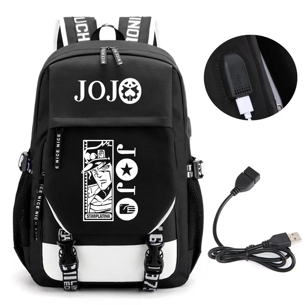 Mochila Anime para Meninos e Meninas, Mochilas Escolares, Bolsa para Laptop, Porta USB, Jojo, Jonathan, Assassino, Golden Experience