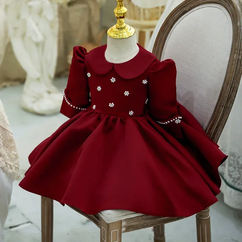 

Baby Girl Birthday Party Red Dress Toddler Baptism Princess Ball Gown Wedding Dresses Infant Children Clothes Boutique Vestido