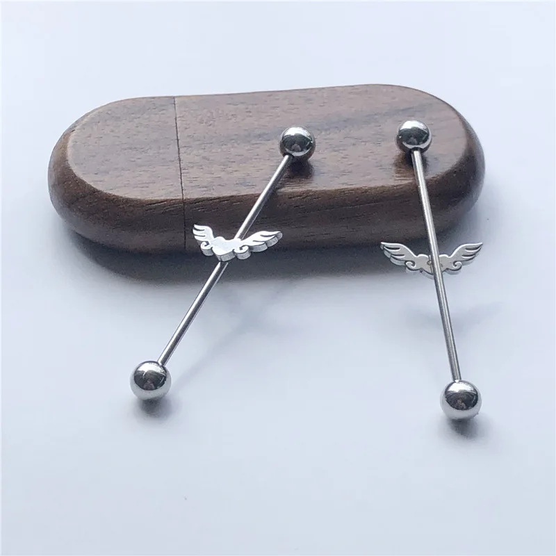 14G Cross Industrial Barbell Piercing Heart Earring Straigh Bar Cartilage Ear Piercing Barbells Body Jewelry Ear Piercing Ring