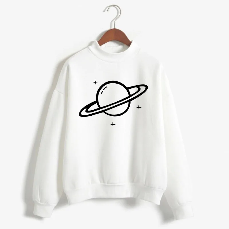 Sudadera con capucha de manga larga para mujer, suéter informal con estampado de Kpop, SATURN PLANET, cuello redondo, ropa de calle femenina