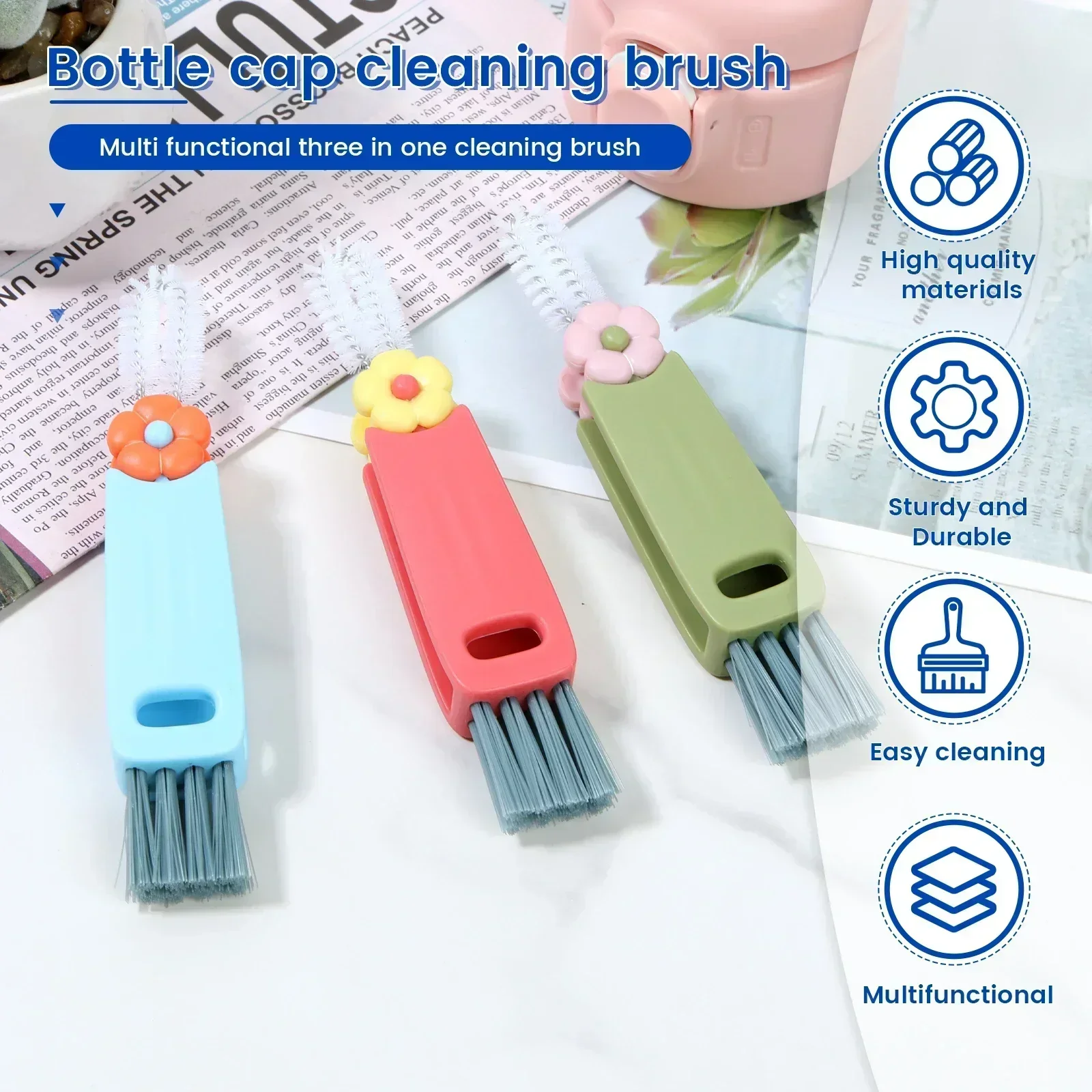 6Pcs 3 In 1 Bottle Gap Cleaning Brush Portable Multifunctional Baby Cup Lid Clean Tool Set For Household Kitchen Tools New