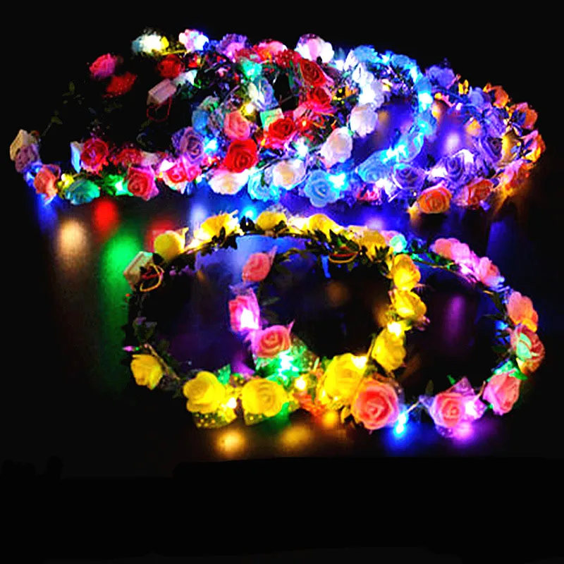 

20 шт., светодиодная повязка на голову с цветочной короной для женщин и девочек, гирлянда для волос, венок для невесты, дня рождения, Рождества, Хэллоуина