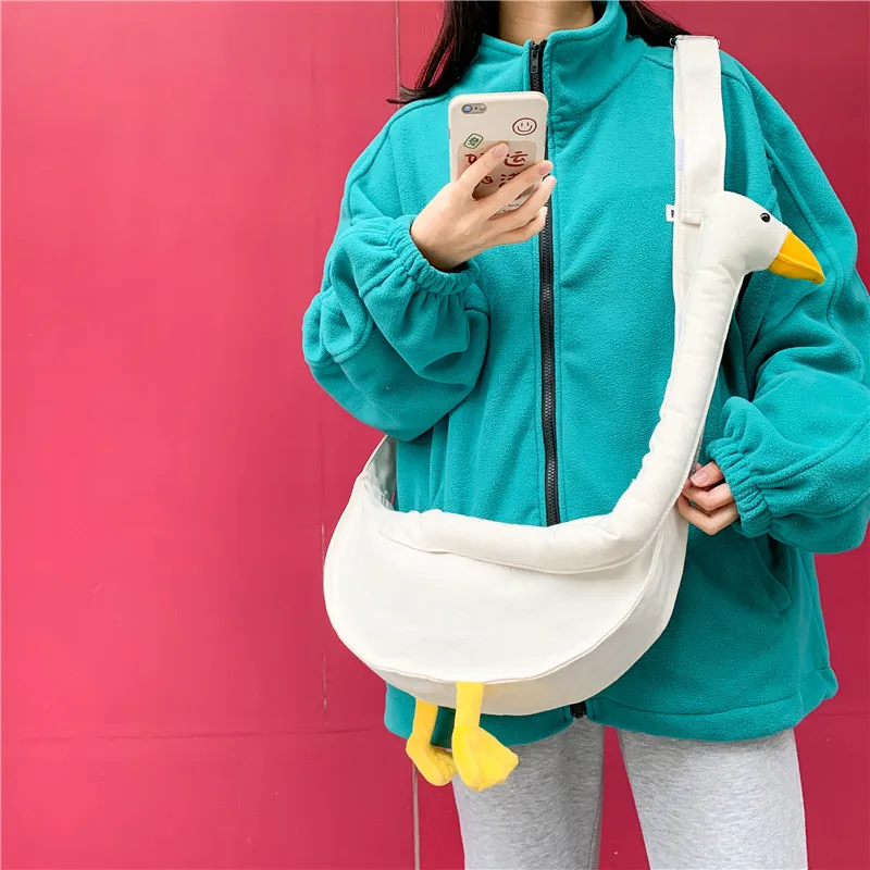 

Cute cartoon big white goose shoulder bag girl cute personality duck bag foreign versatile canvas messenger bag