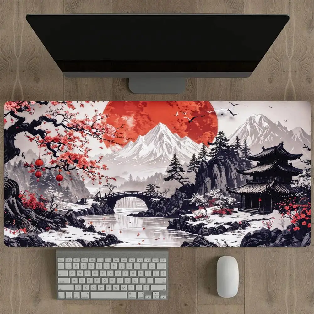 

Red Full Moon and Cherry Blossom Art Scenery large Mouse Pad Desk Mat Gaming mat desk accessories keyboard mousemat office rug