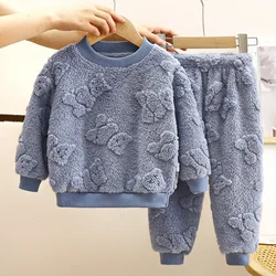 Nuovi bambini autunno inverno addensare caldo pigiama di flanella bambino solido manica lunga pigiameria ragazzi ragazze abbigliamento Casual set pigiama