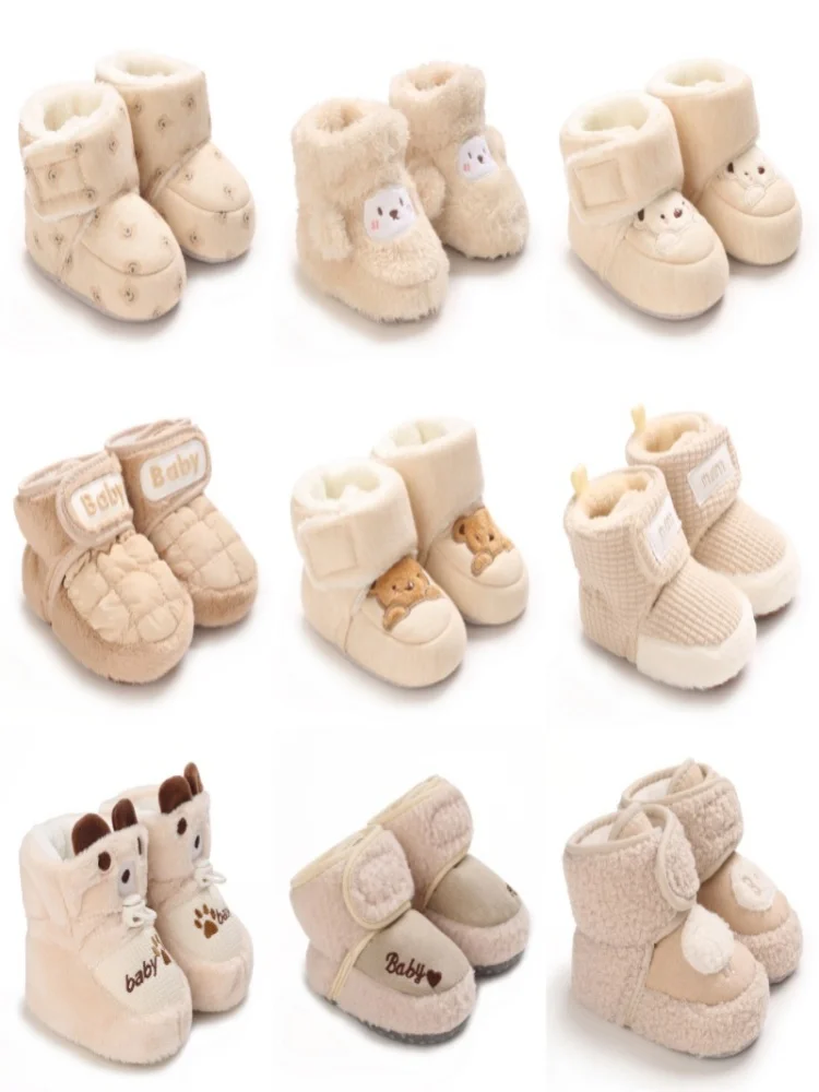 Chaussures d'hiver en coton pour nouveau-nés garçons et filles, jolies chaussures de dessin animé avec semelle souple et bottes chaudes, chaussures de marche préscolaires pour nouveau-né