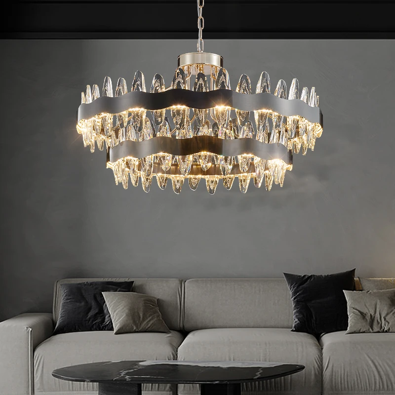 Crystal Living Room Chandelier Modern Luxury Style Round Creative Round Art Black Hanging Lamps 2022