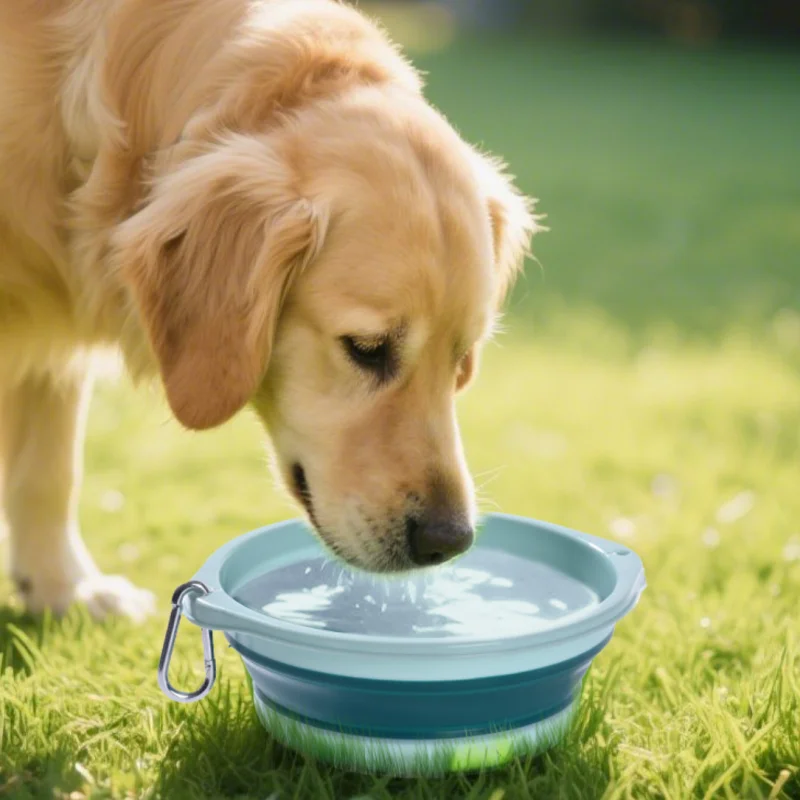 Folding Portable Silicone Dog Feeder Bowl 2 In 1 Pet Dispenser Outdoor Travel Dog Cat With Carabiner Bottle Food Water Container
