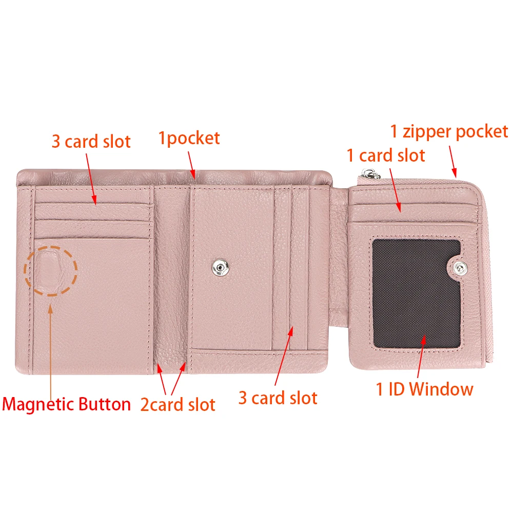 URBAN MASTER Genuine Leather Trifold Short Wallets, Multi-card Slots Card Holder Classic Textured Women's Coin Purse 1756