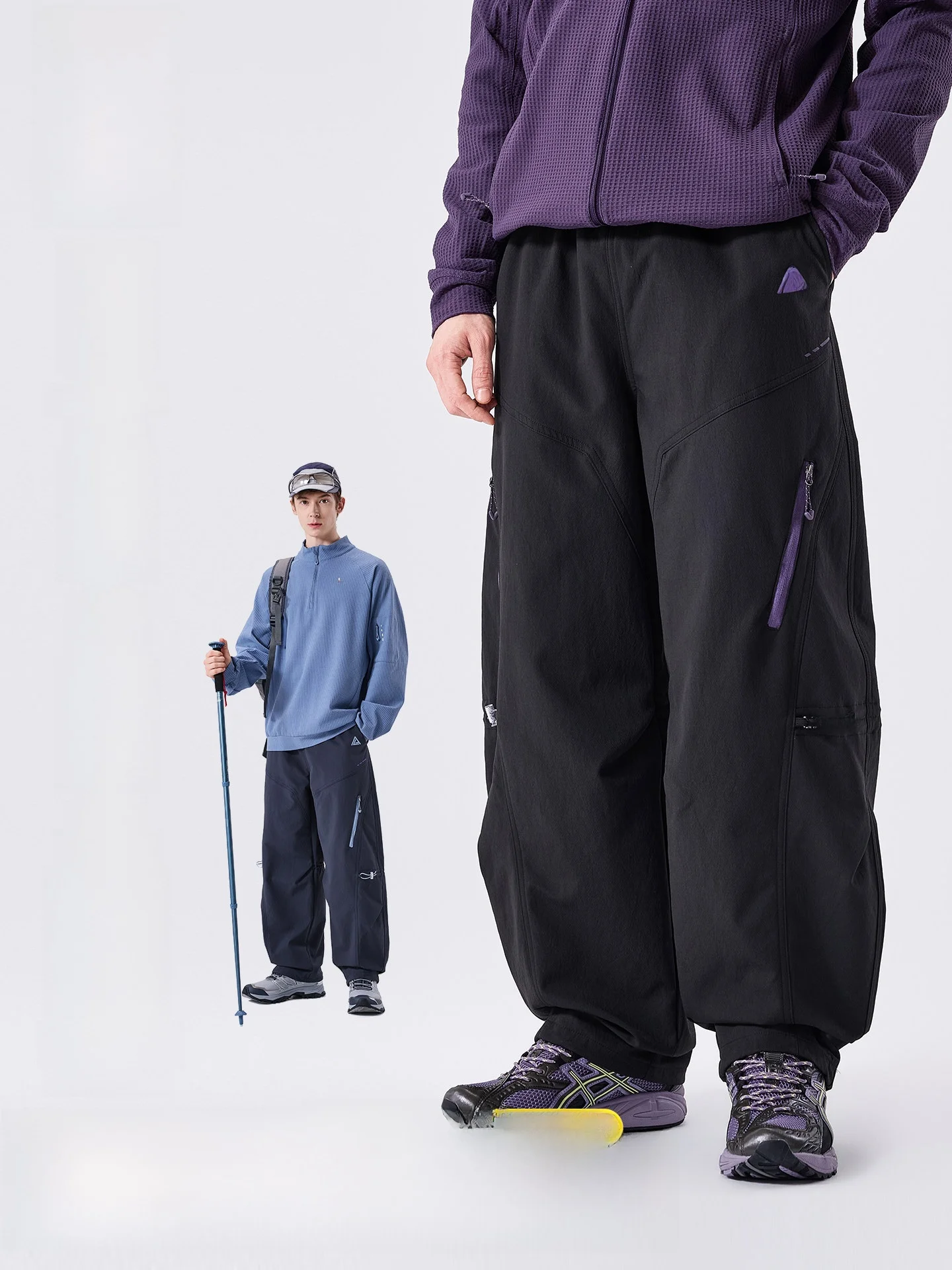 LAZY DAY『』Men's Outdoor Three-Proof Function Windbreaker Pants Color Block Mountain Climbing Hiking Workwear Trousers