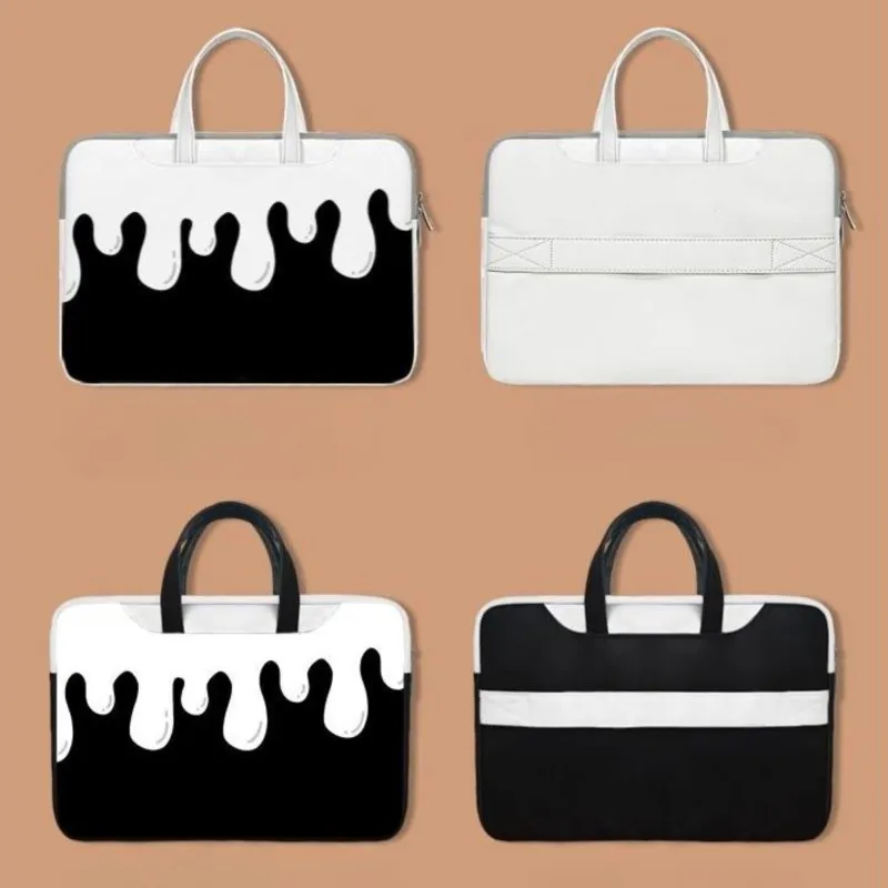 กระเป๋าถือหนังสีนมแบบมีบล็อกสี กระเป๋าหนังลำลองใส่แล็ปท็อป ขนาด 13.3 14 14.6 15.6 16 นิ้ว กระเป๋าเอกสารสำหรับเดินทางธุรกิจ กันน้ำ