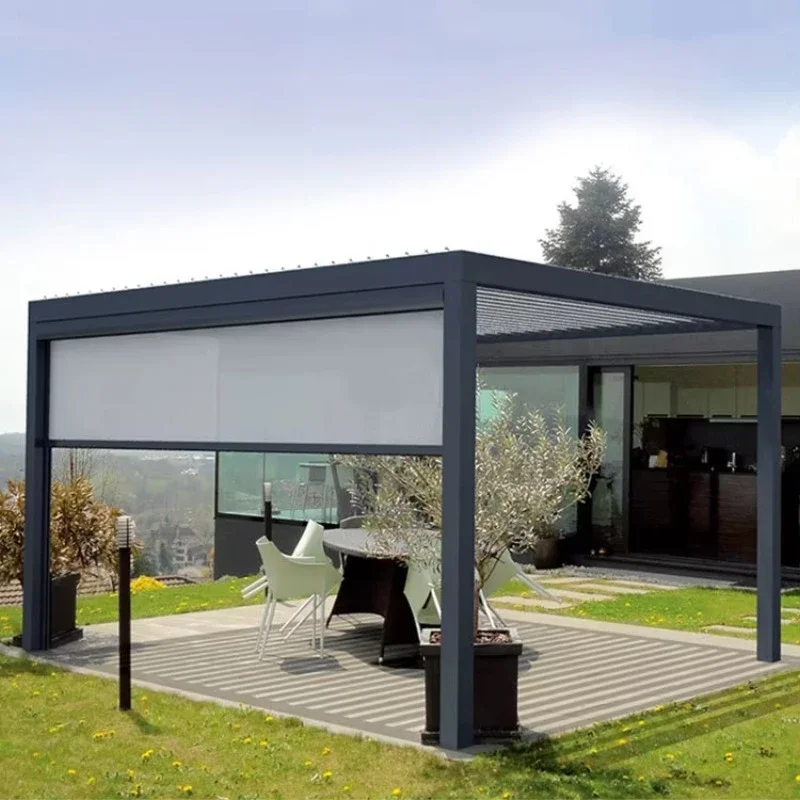 Custom Pergola Outdoor Waterproof Aluminum Pavilion Louvre Style Roof Cover Design Garden Bioclimatic Pergola