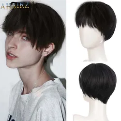 Synthetic Hair Male Short Straight Wig with Bangs Brown Blonde Gray Wigs for Man Daily Wear Cosplay Wig Heat Resistant Fiber