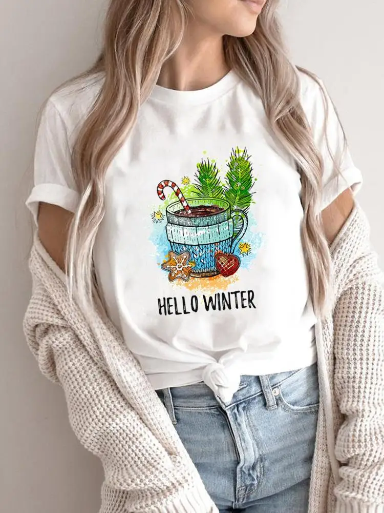 

Женская праздничная одежда, модная Рождественская футболка 2025 года, красивая футболка с акварельным принтом 90-х годов, футболка с графическим принтом, новогодние футболки