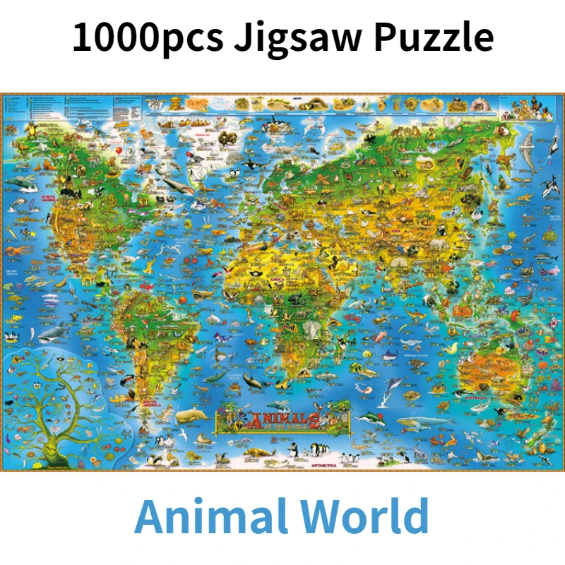 

75*50cm Wooden Jigsaw Puzzle 1000PCS Animal World Adult Stress Relief Children Educational Entertainment Toys Christmas Gift