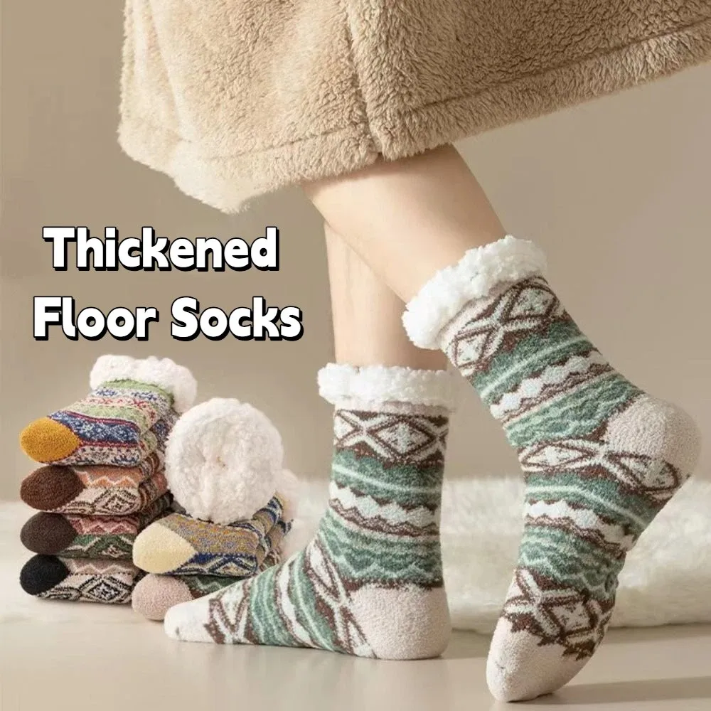 

Vintage Style Thick Thermal Socks Mid Tube Anti Slip Floor Socks Ethnic Style Thicken Warm Sleeping Socks Indoor