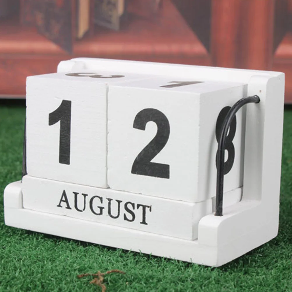 Rustic Wooden Perpetual Desk Calendar Vintage Style Desktop Block Calendar Wooden Crafts Home Office Vintage Decor Gift