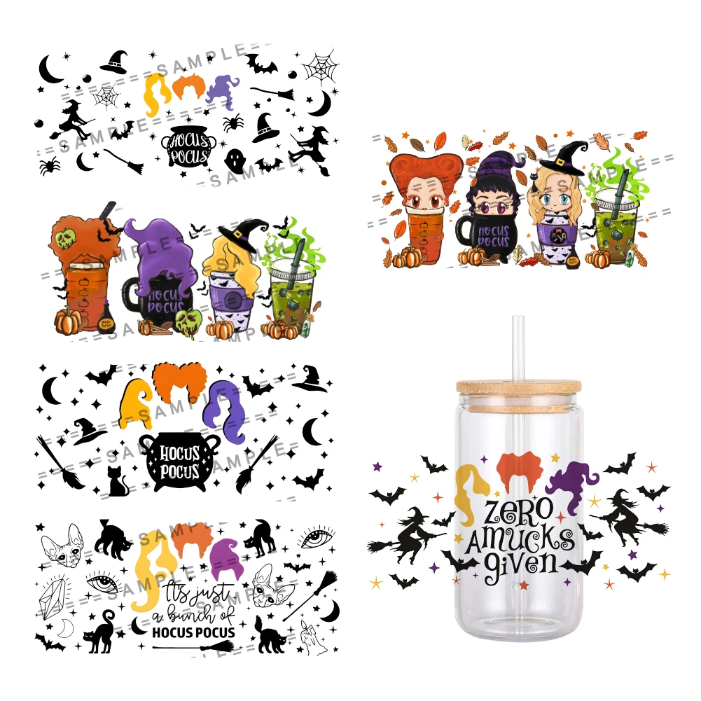 Disney Cartoon Hocus Pocus Pattern UV DTF Transfer Sticker Waterproof Transfers Decals For 16oz Glass Cup Wrap Stickers