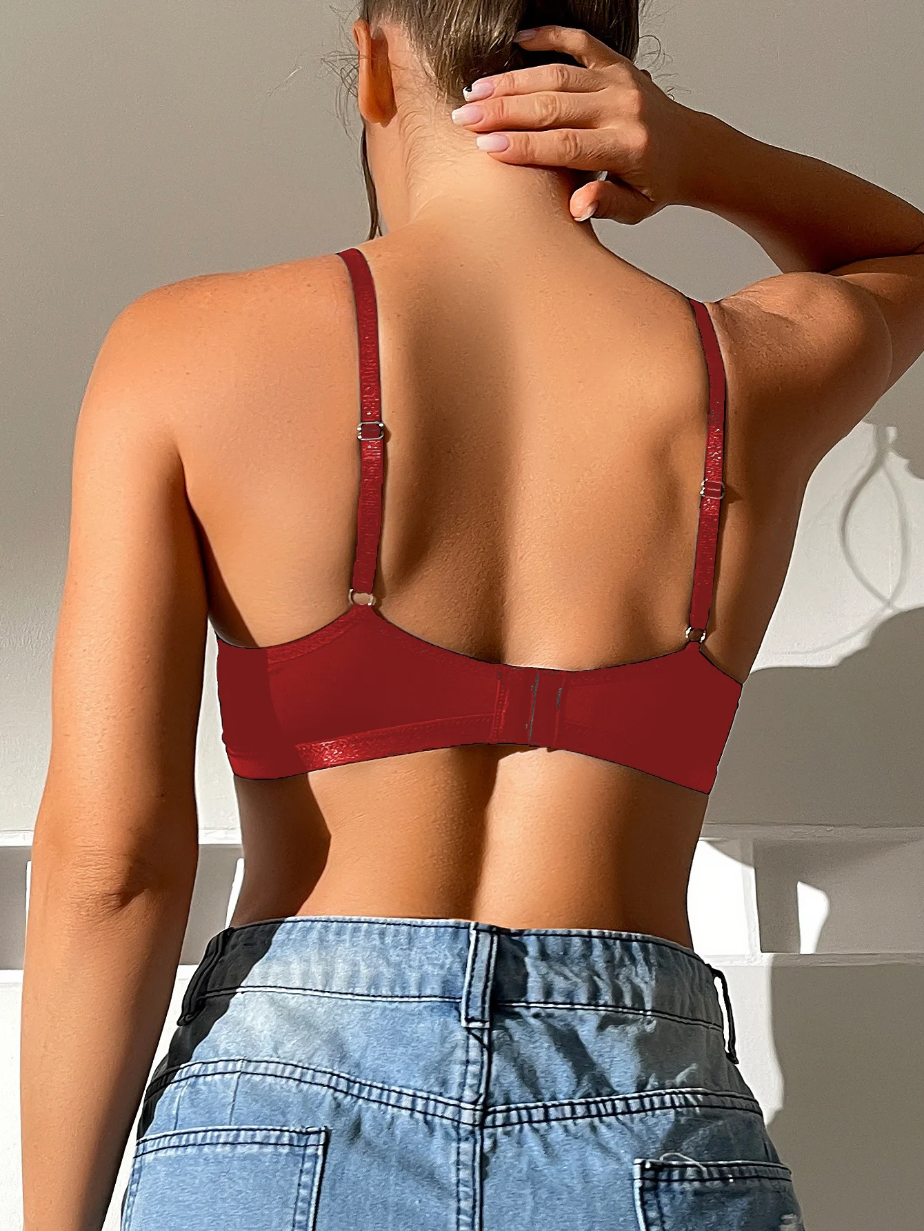 women deep V wire free bralette,Solid Comfy Wireless Bras, Women\'s Lingerie
