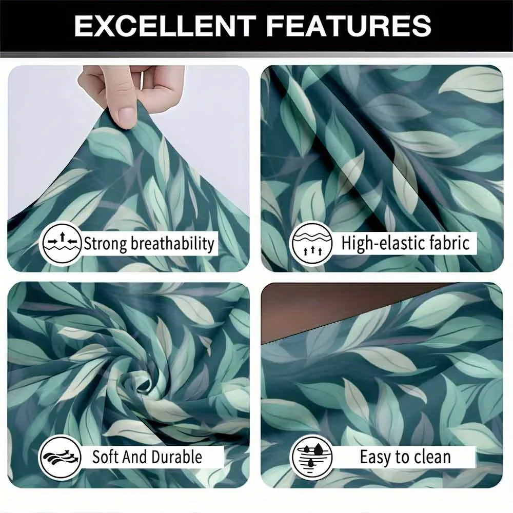 1pc Dark Teal Tropical Leaves Print Stretch Sofa Cover, Removable Washable Couch Slipcover for Modern Boho Home Decor