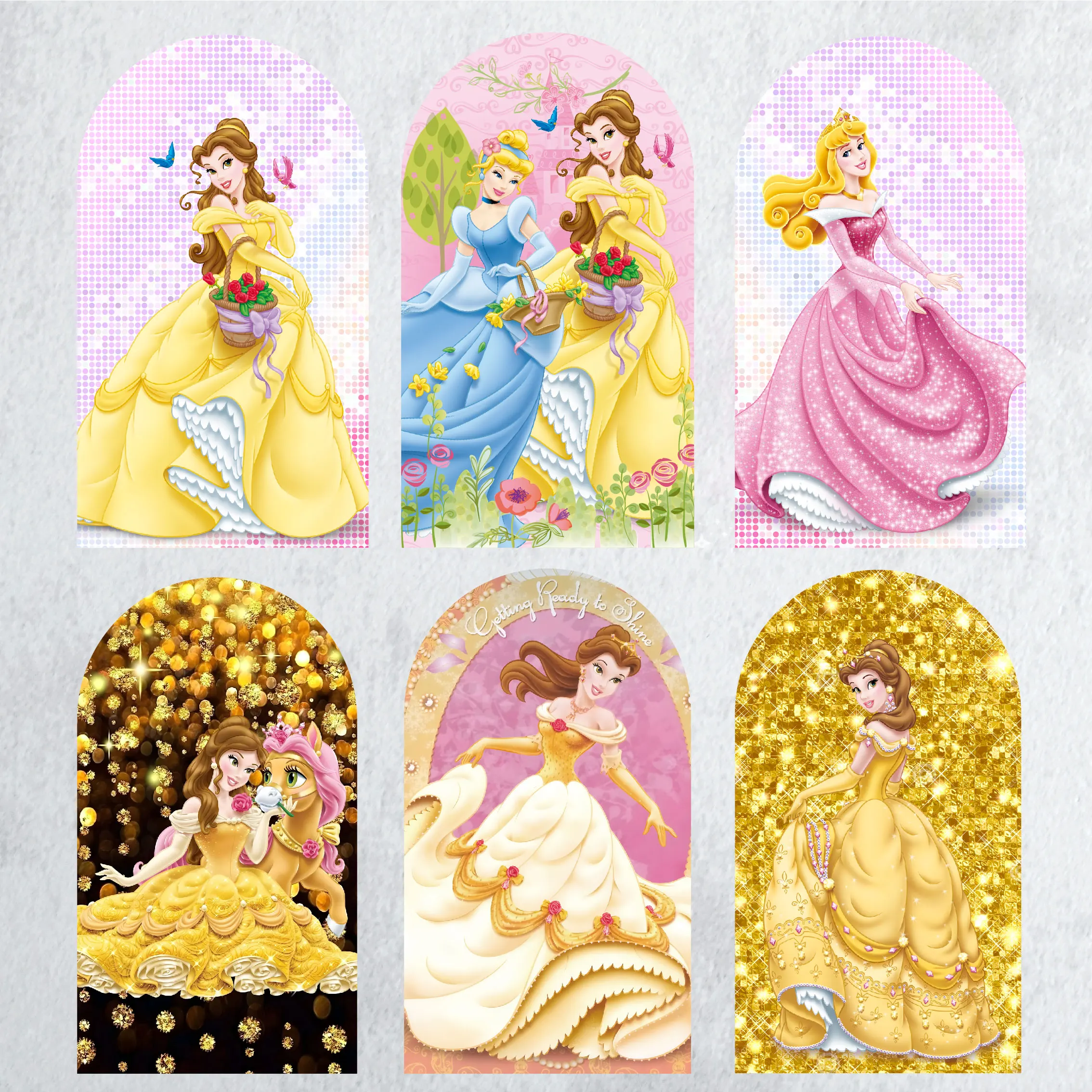 

Girl's Birthday Princess Belle Arch Backdrop Cover, Cartoon Beauty and Beast Theme Baby Shower Background Wall Decoration